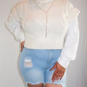 Cream Crop Sweater with white attached sleeves